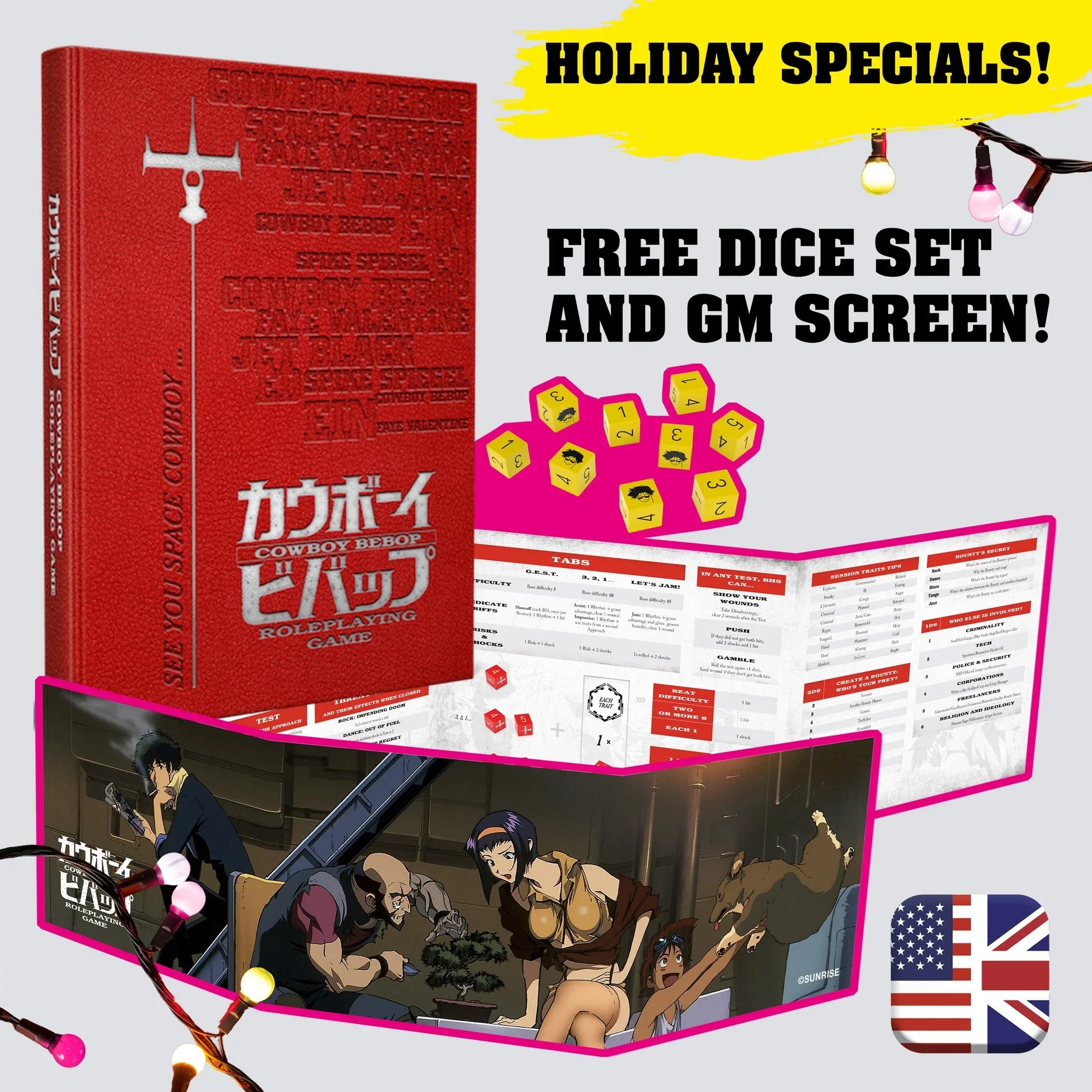 Solar System Bundle — Cowboy Bebop 25th Anniversary Core Book, Big Shot Screen and Ed Smile dice, product photo 1
