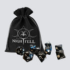 Nightfell Lunar Dice Set — 9 custom dice engraved with moon phases and Nightfell glyphs